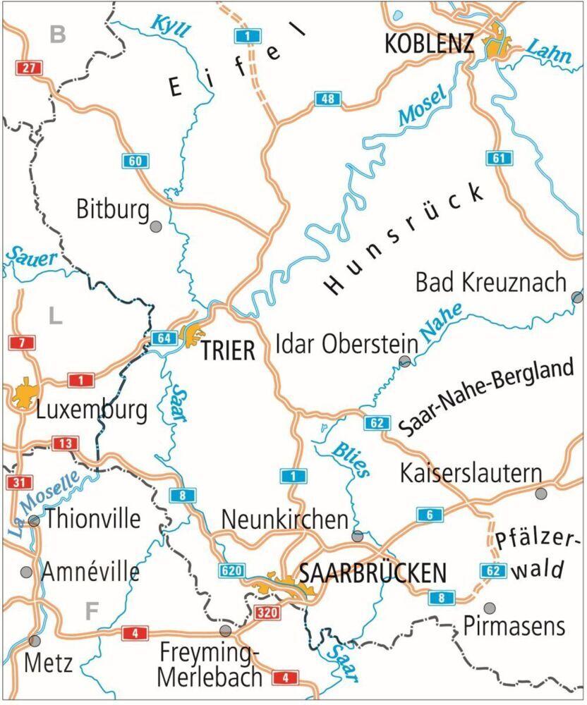 ADFC-Radtourenkarte 19 Saarland /Mosel 1:150.000, reiß- und wetterfest, E-Bike geeignet, GPS-Tracks Download, mit Bett+Bike Symbolen, mit Kilometer-Angaben