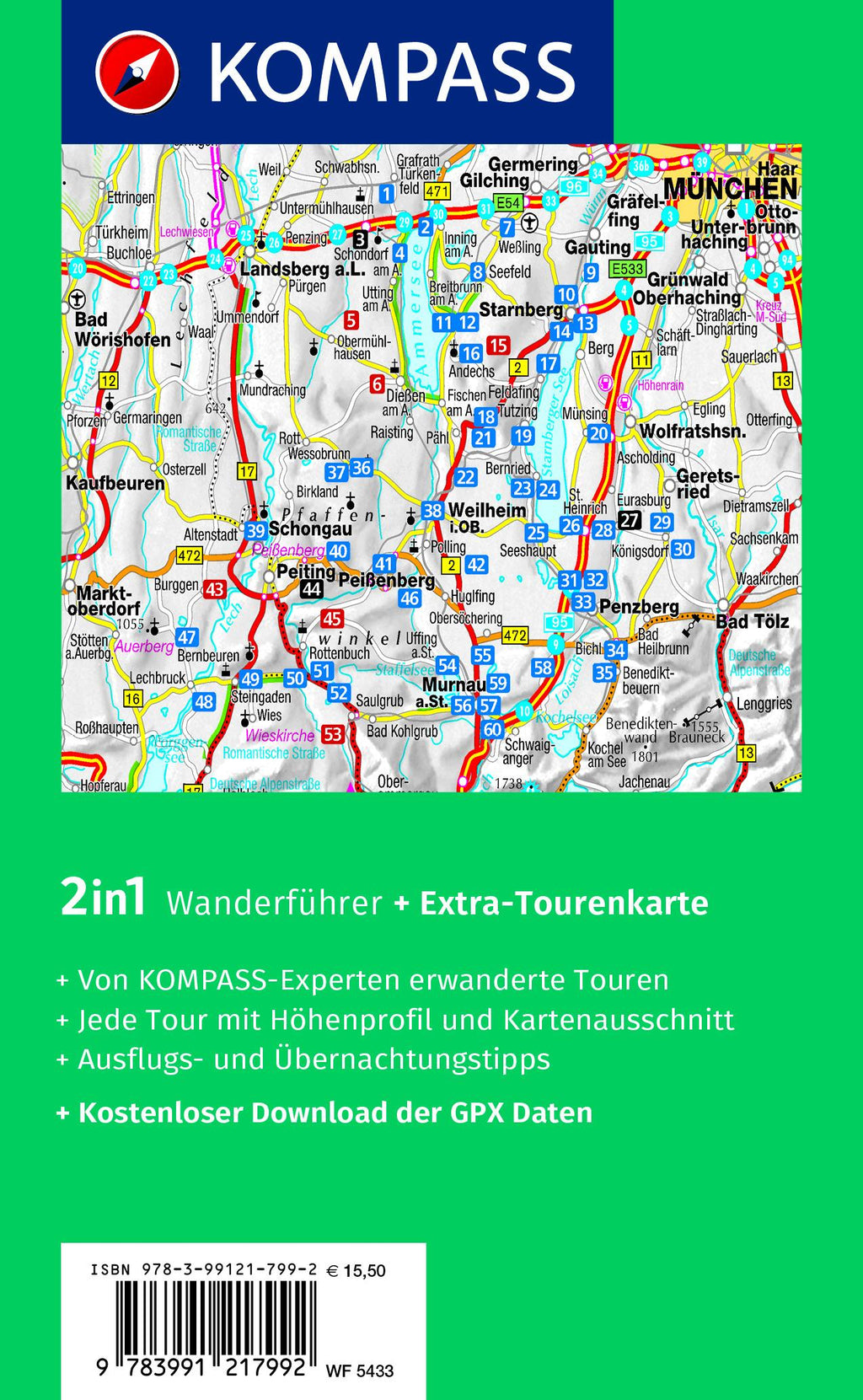 KOMPASS Wanderführer Pfaffenwinkel, Fünfseenland, Starnberger See, Ammersee, 60 Touren mit Extra-Tourenkarte