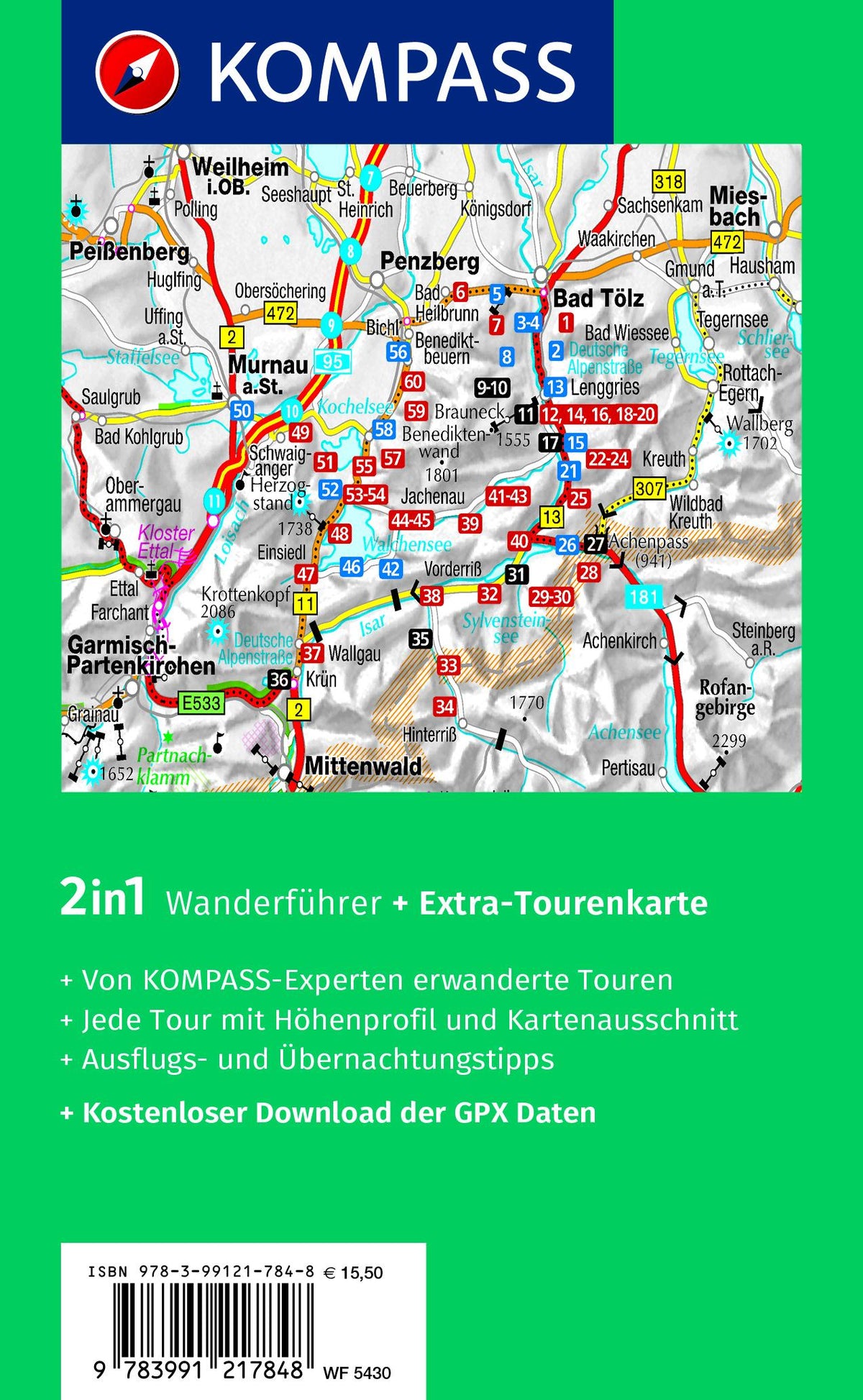 KOMPASS Wanderführer Isarwinkel, Bad Tölz, Lenggries, Walchensee, 60 Touren mit Extra-Tourenkarte
