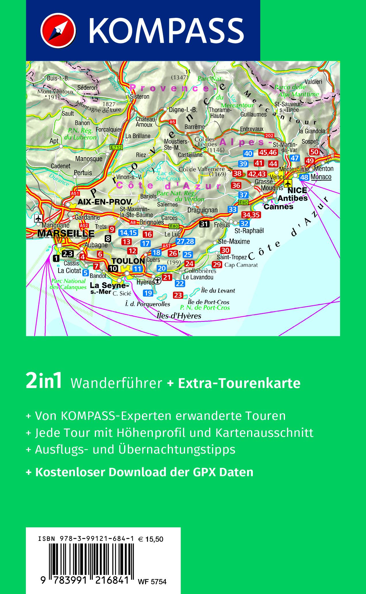 KOMPASS Wanderführer Côte d'Azur, Die schönsten Küsten- und Bergwanderungen, 50 Touren mit Extra-Tourenkarte