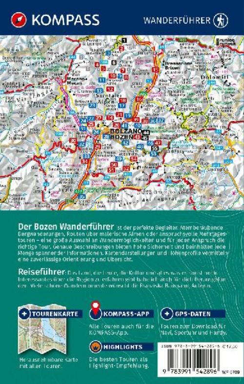 KOMPASS Wanderführer Bozen, Sarntal, Ritten, Eppan, Kalterer See, Seiser Alm, Rosengarten, 55 Touren mit Extra-Tourenkarte