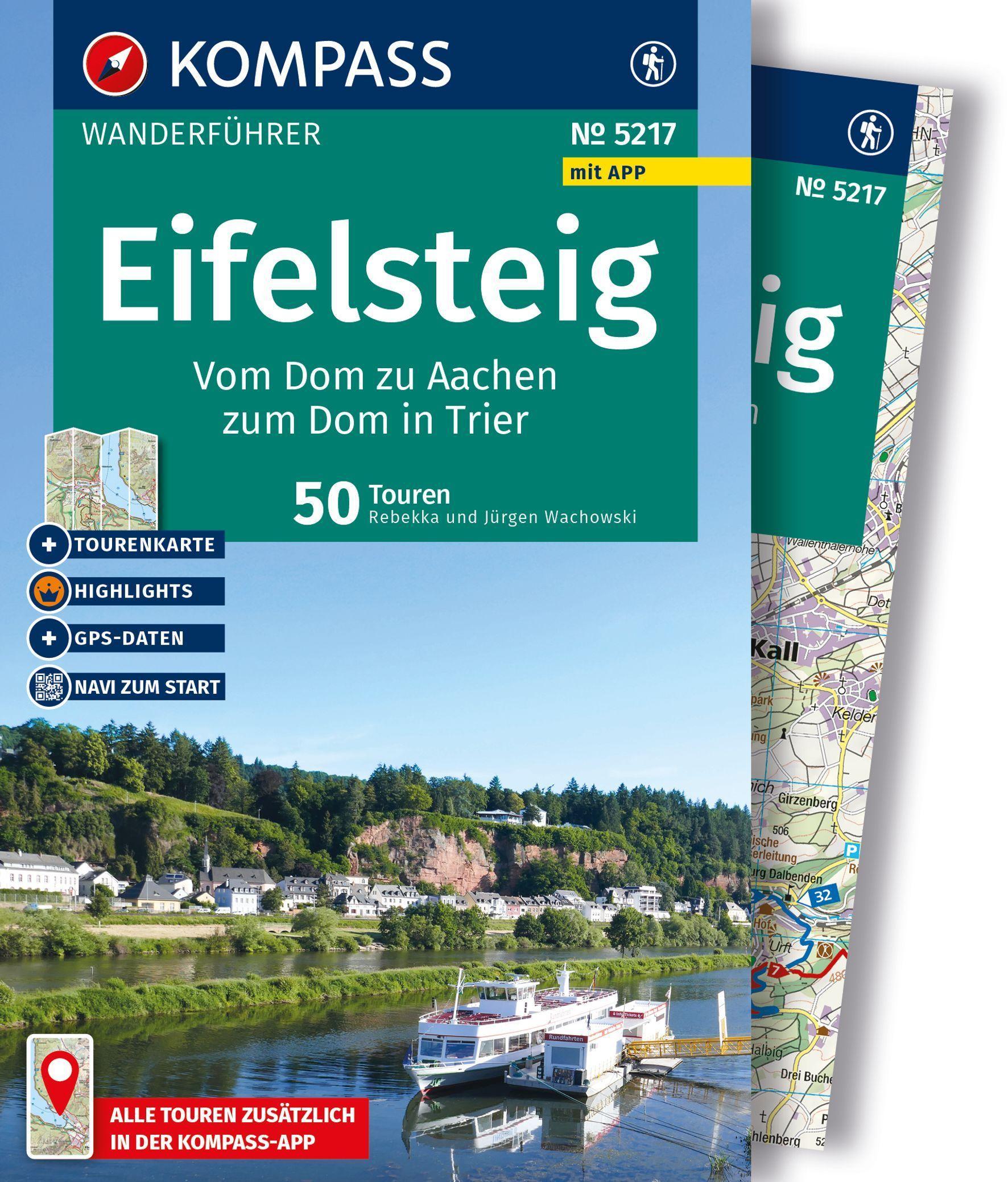 KOMPASS Wanderführer Eifelsteig, vom Dom zu Aachen zum Dom in Trier, 50 Touren mit Extra-Tourenkarte