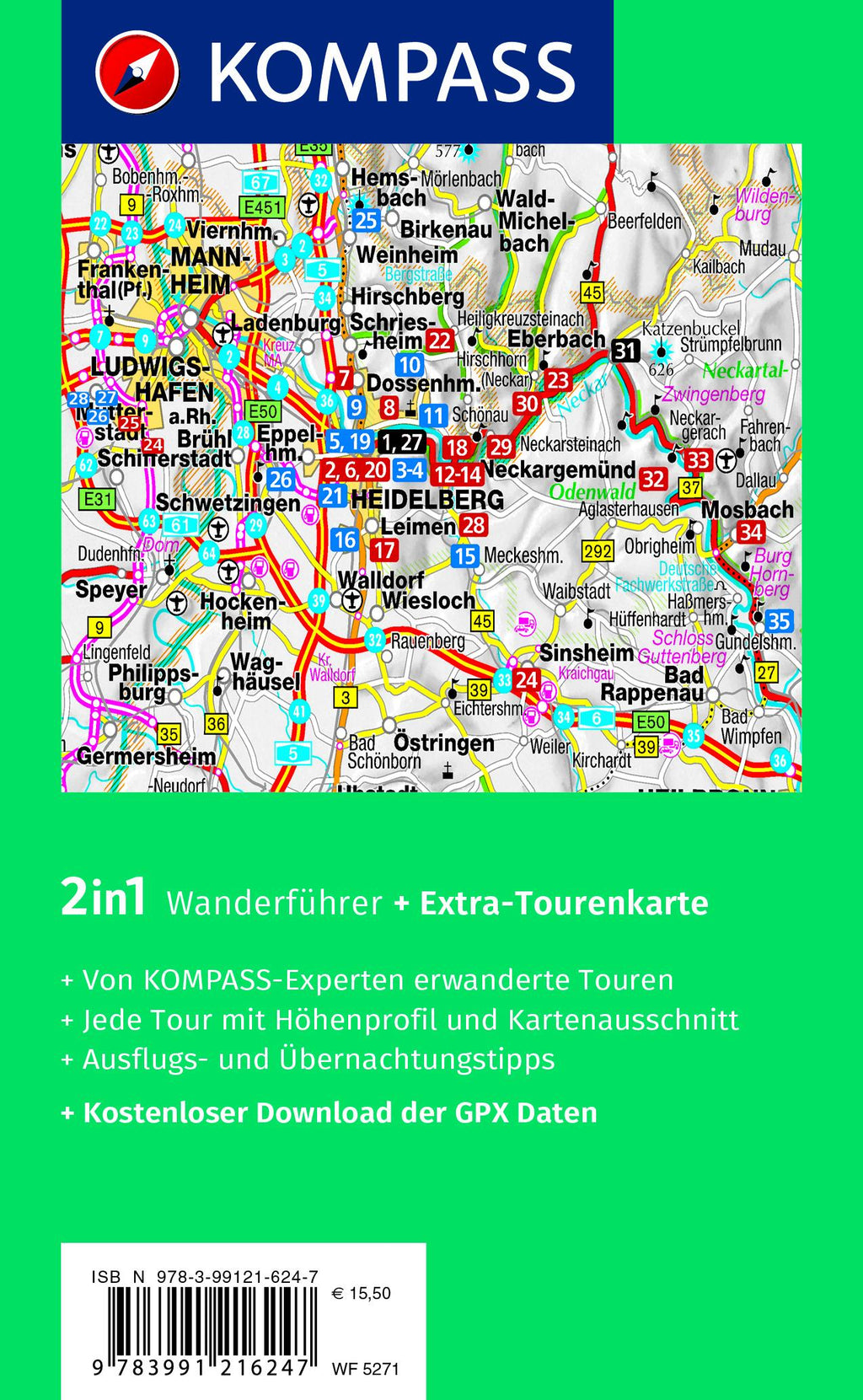 KOMPASS Wanderführer Heidelberg mit Neckarsteig, 35 Touren mit Extra-Tourenkarte
