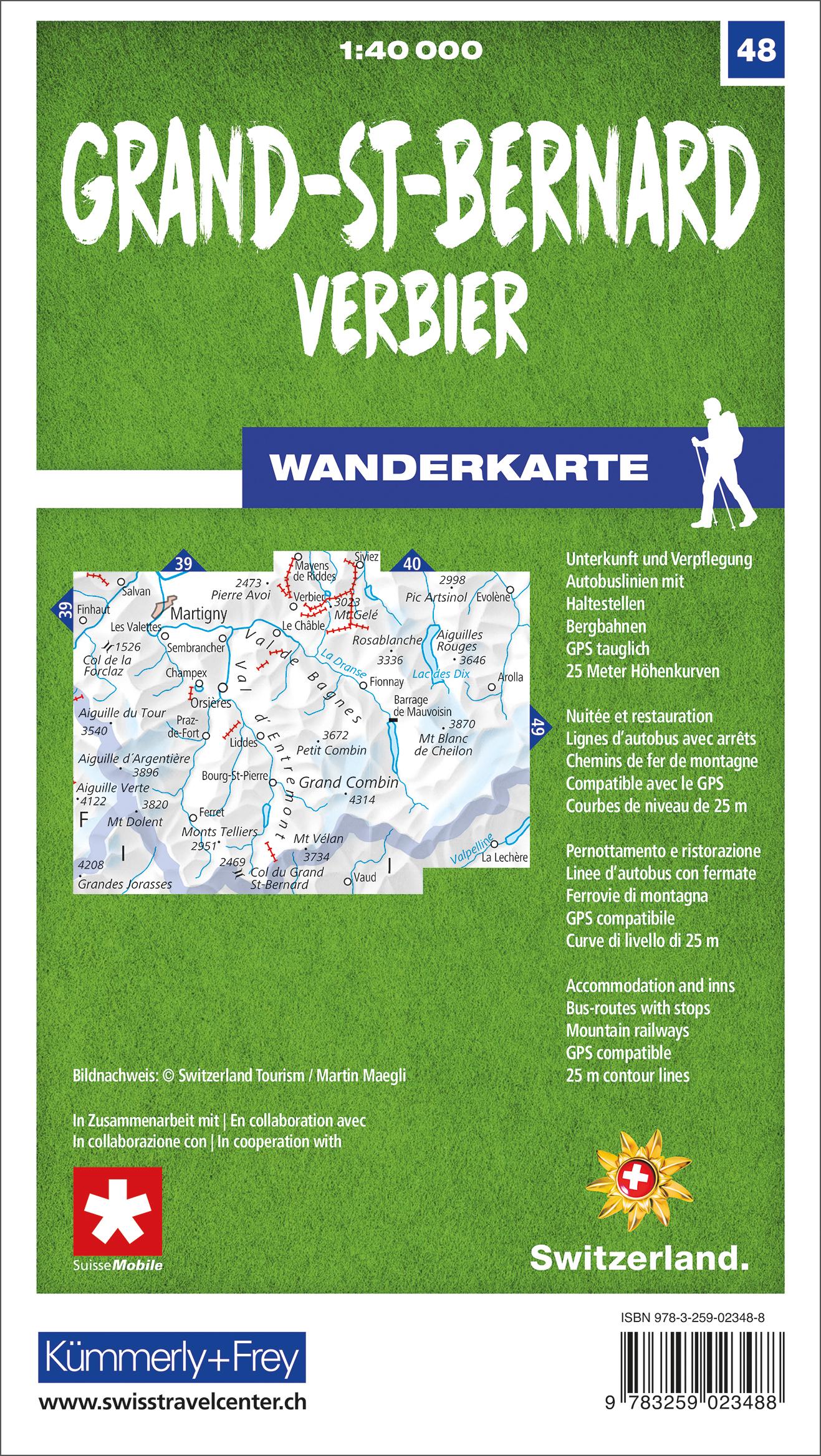 Kümmerly+Frey Wanderkarte 48 Grand-St-Bernard 1:40.000