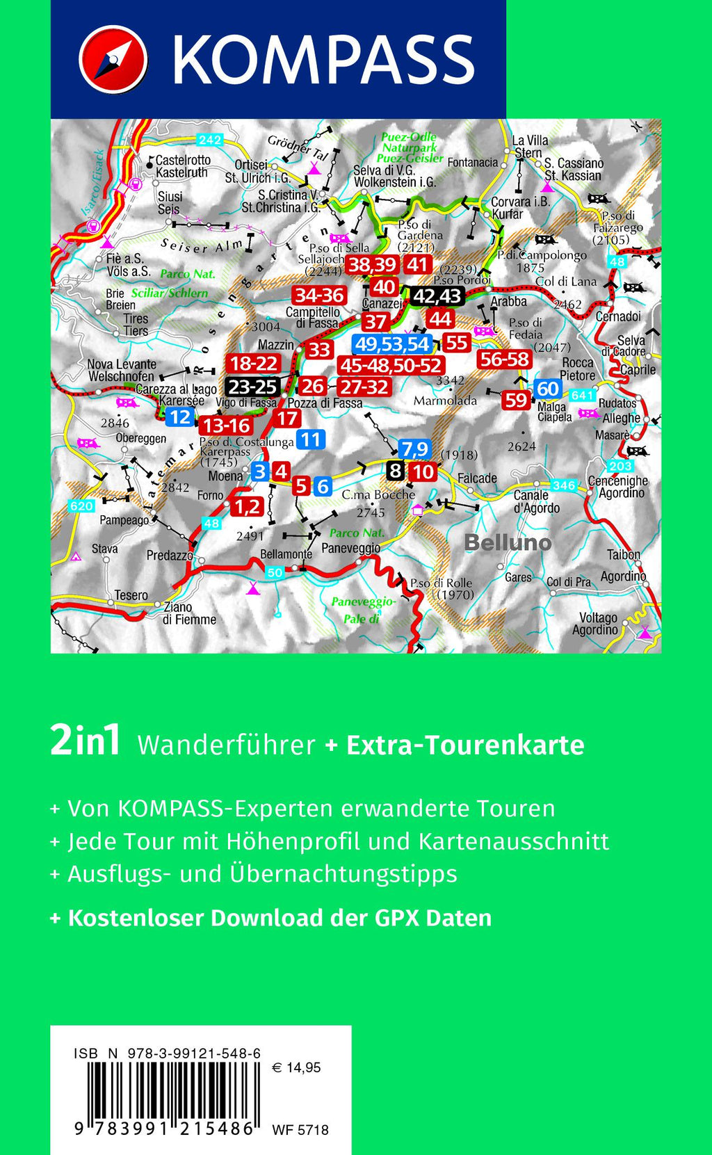 KOMPASS Wanderführer Fassatal, Rosengarten, 60 Touren mit Extra-Tourenkarte