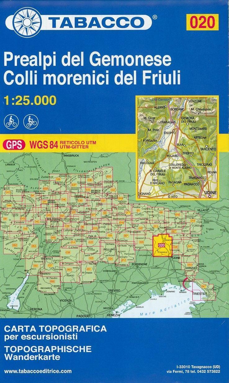 Tabacco Wandern 1 : 25 000 Prealpi del Gemonese / Colli morenici del Friuli
