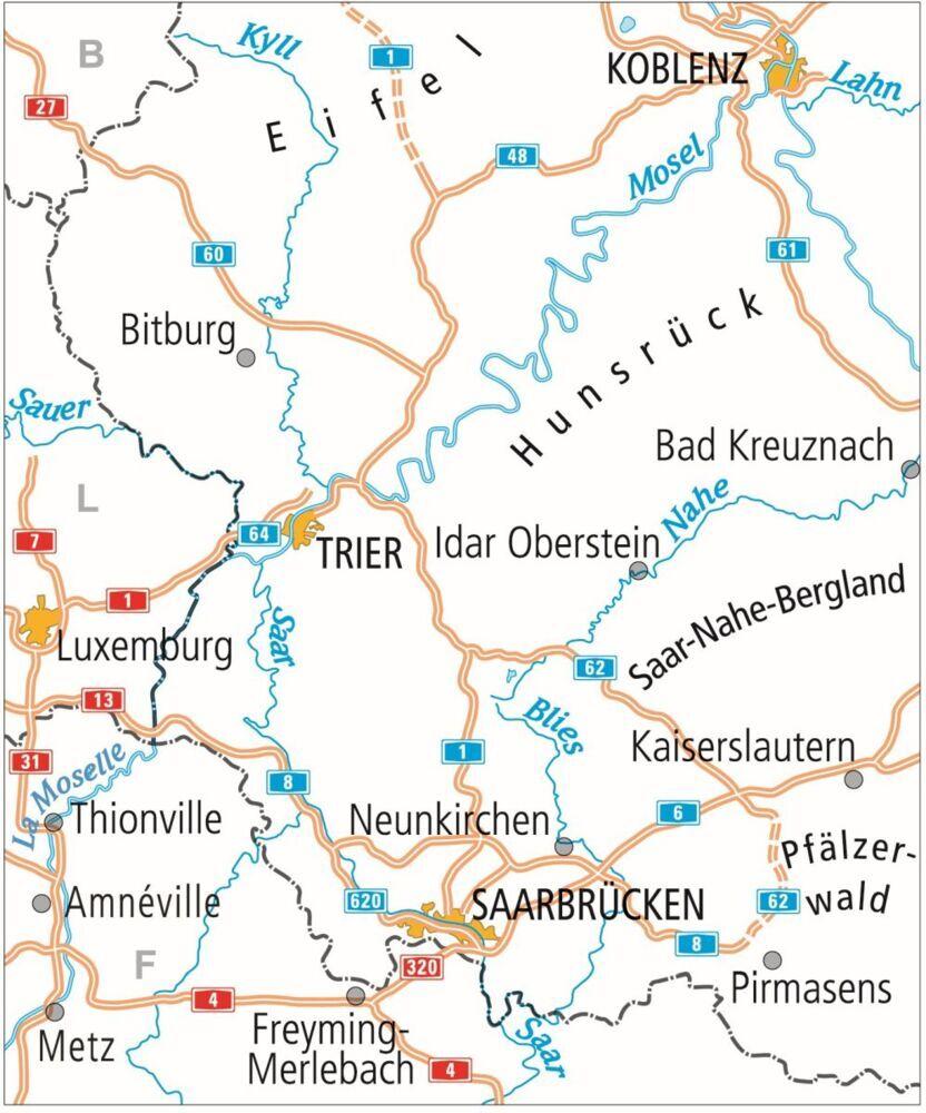 ADFC-Radtourenkarte 19 Saarland /Mosel 1:150.000, reiß- und wetterfest, E-Bike geeignet, GPS-Tracks Download, mit Bett+Bike Symbolen, mit Kilometer-Angaben