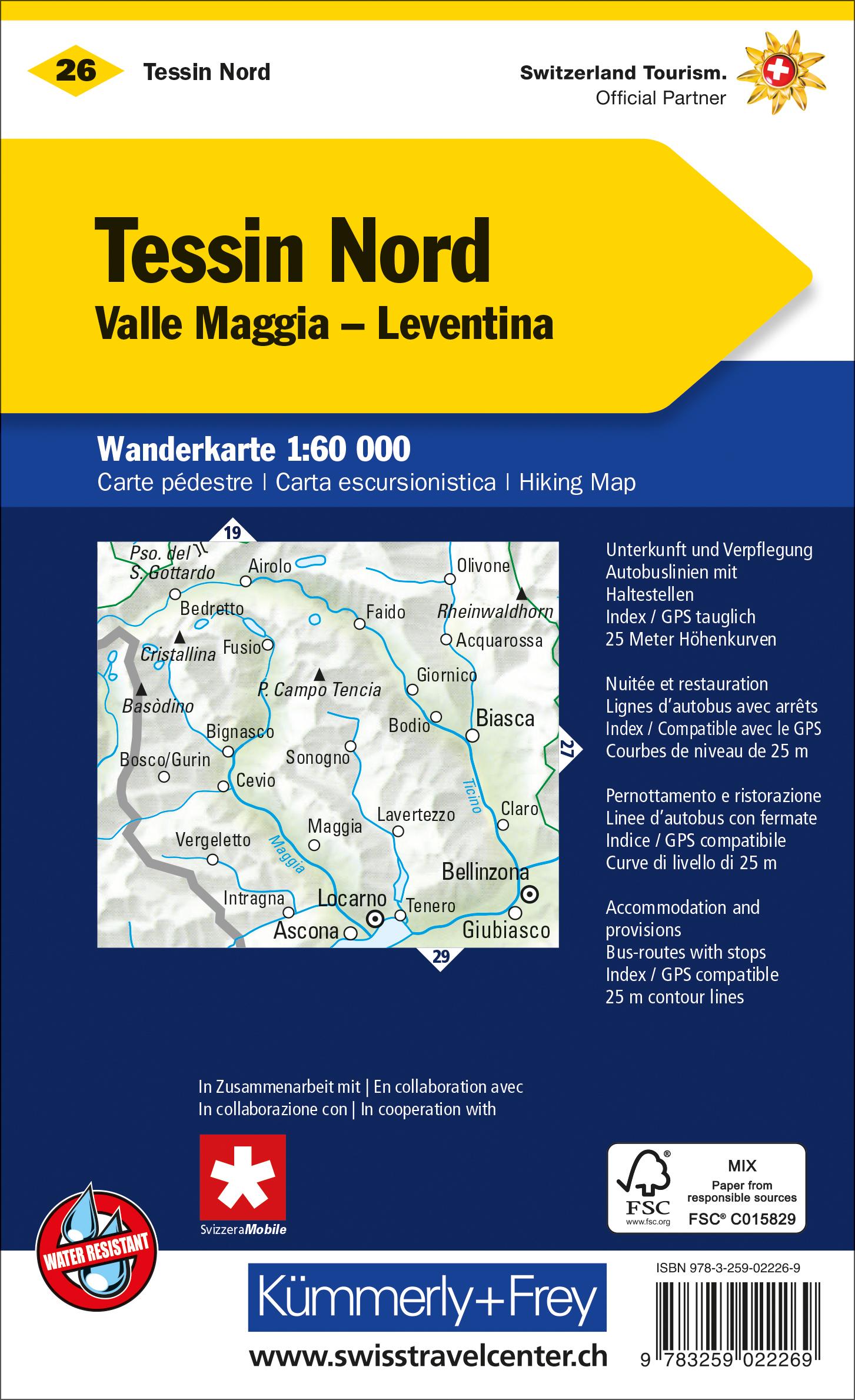 Tessin Sopraceneri Nr. 26 Wanderkarte 1:60 000