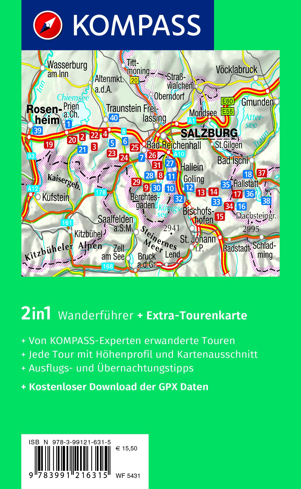 KOMPASS Wanderführer SalzAlpenSteig, Chiemsee, Königssee, Hallstätter See, 40 Touren mit Extra-Tourenkarte