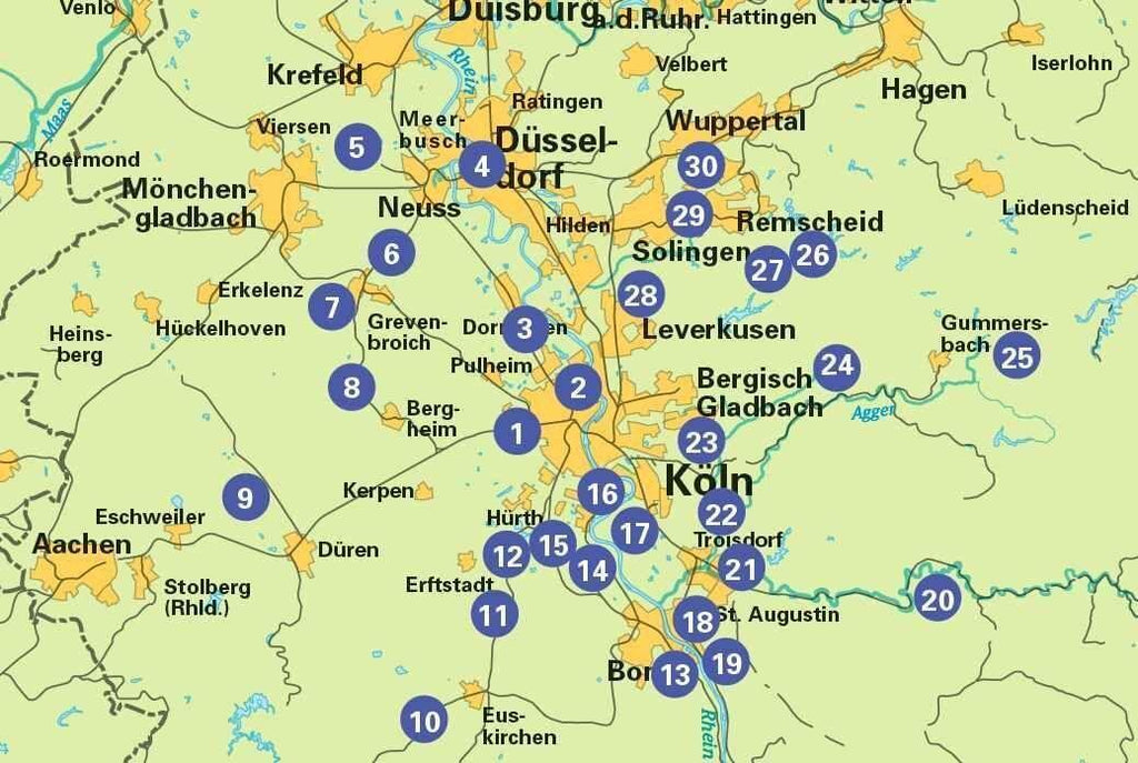 Köln und Rheinland RadLandLust, 30 Lieblings-Radtouren, E-Bike-geeignet mit Knotenpunkten und Wohnmobilstellplätze, GPS-Tracks-Download