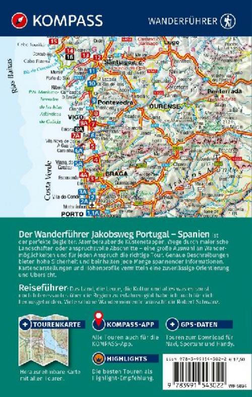KOMPASS Wanderführer Jakobsweg Portugal - Spanien, 25 Etappen mit Extra-Tourenkarte