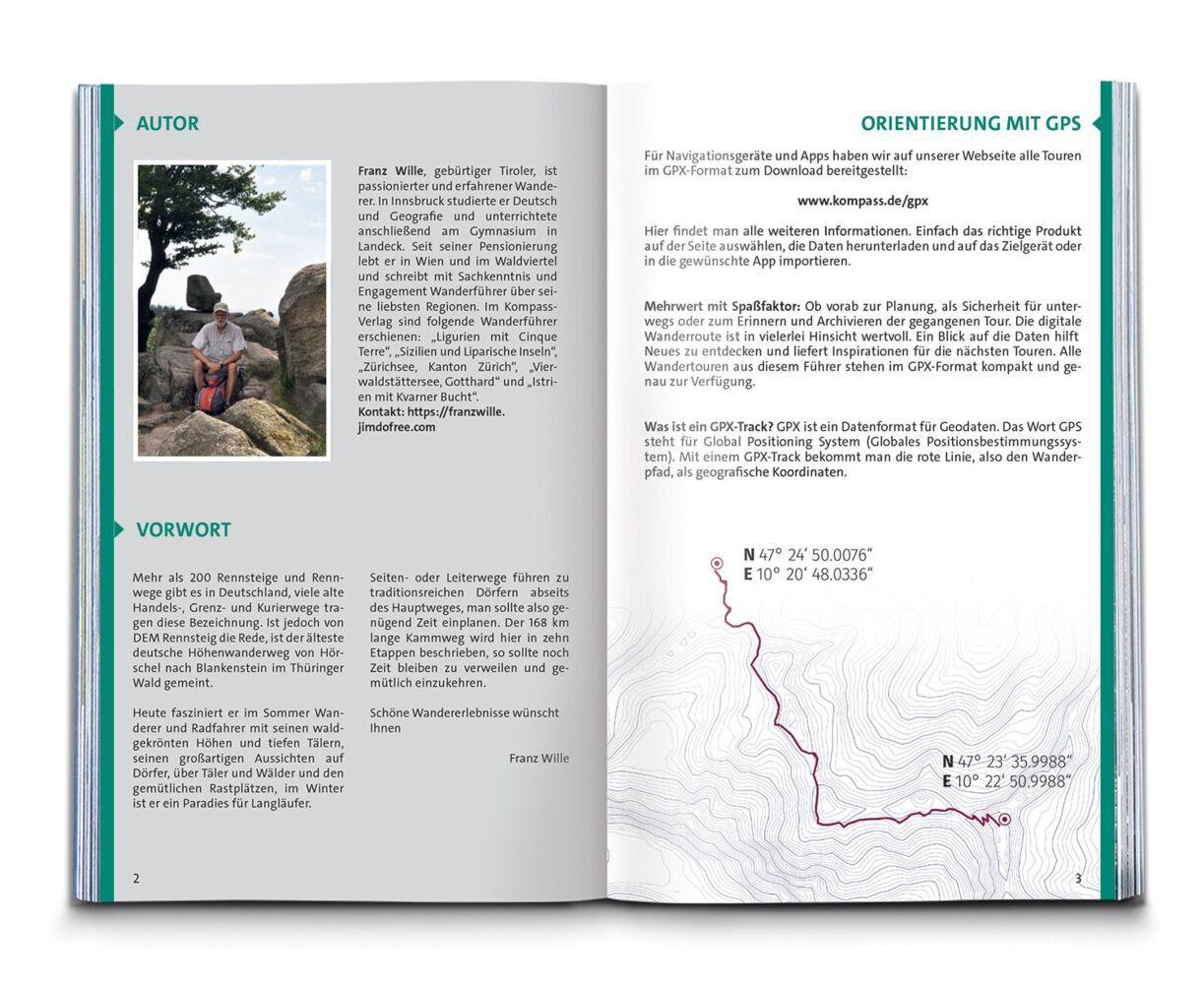 KOMPASS Wanderführer Rennsteig, 10 Etappen mit Extra-Tourenkarte