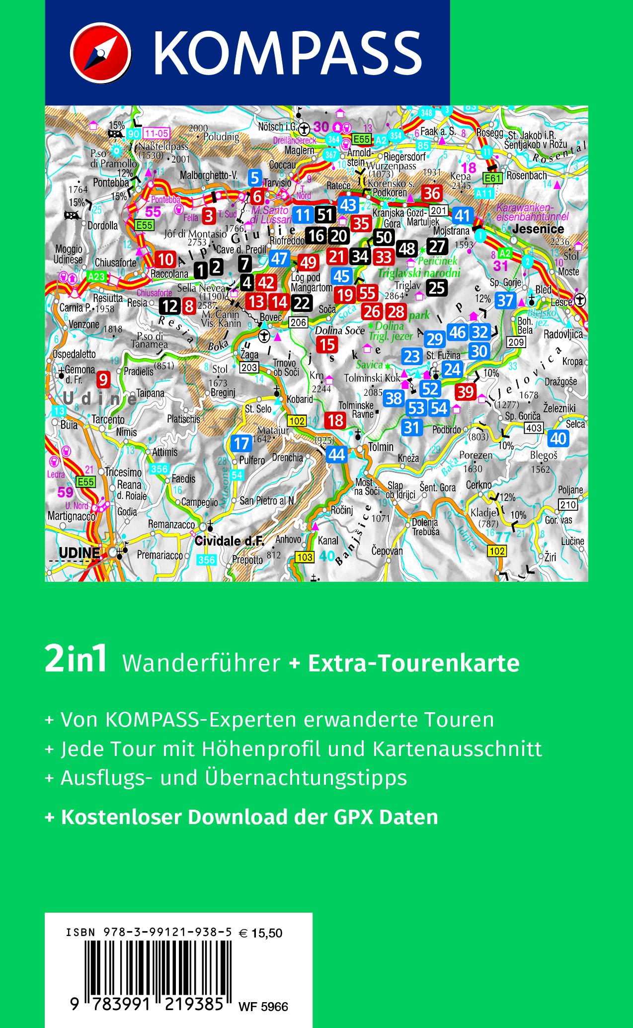 KOMPASS Wanderführer Julische Alpen, 55 Touren mit Extra-Tourenkarte