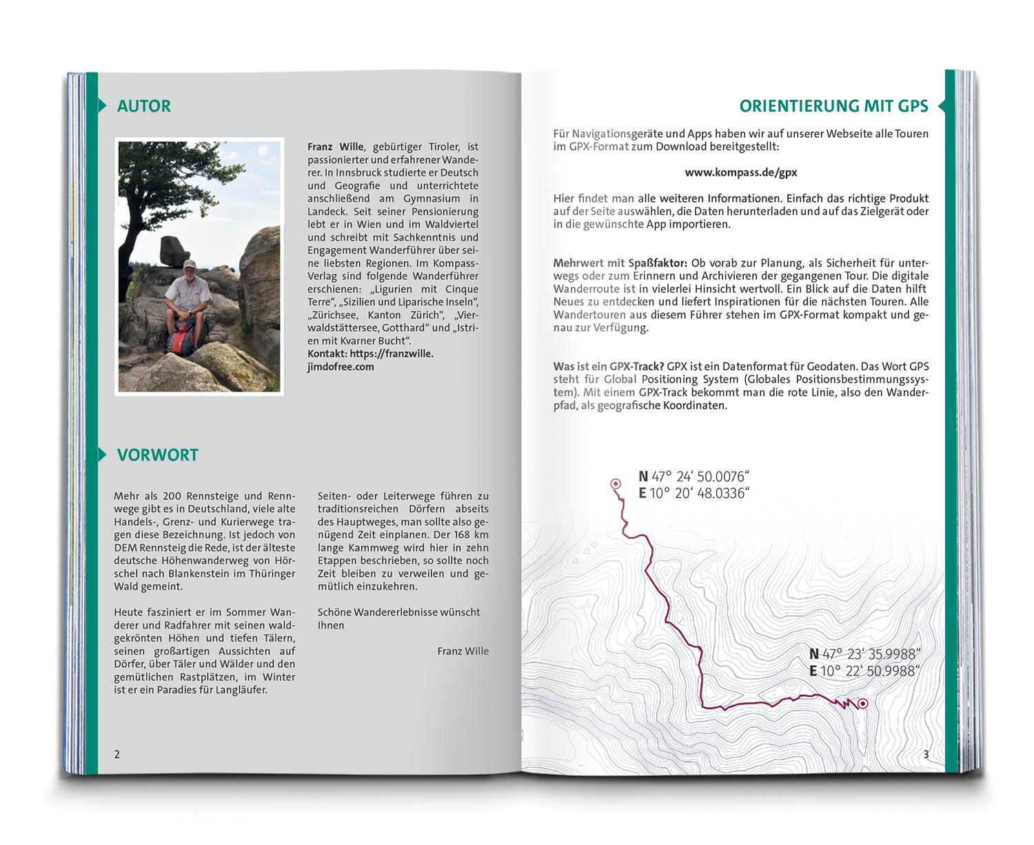 KOMPASS Wanderführer Rennsteig, 10 Etappen mit Extra-Tourenkarte