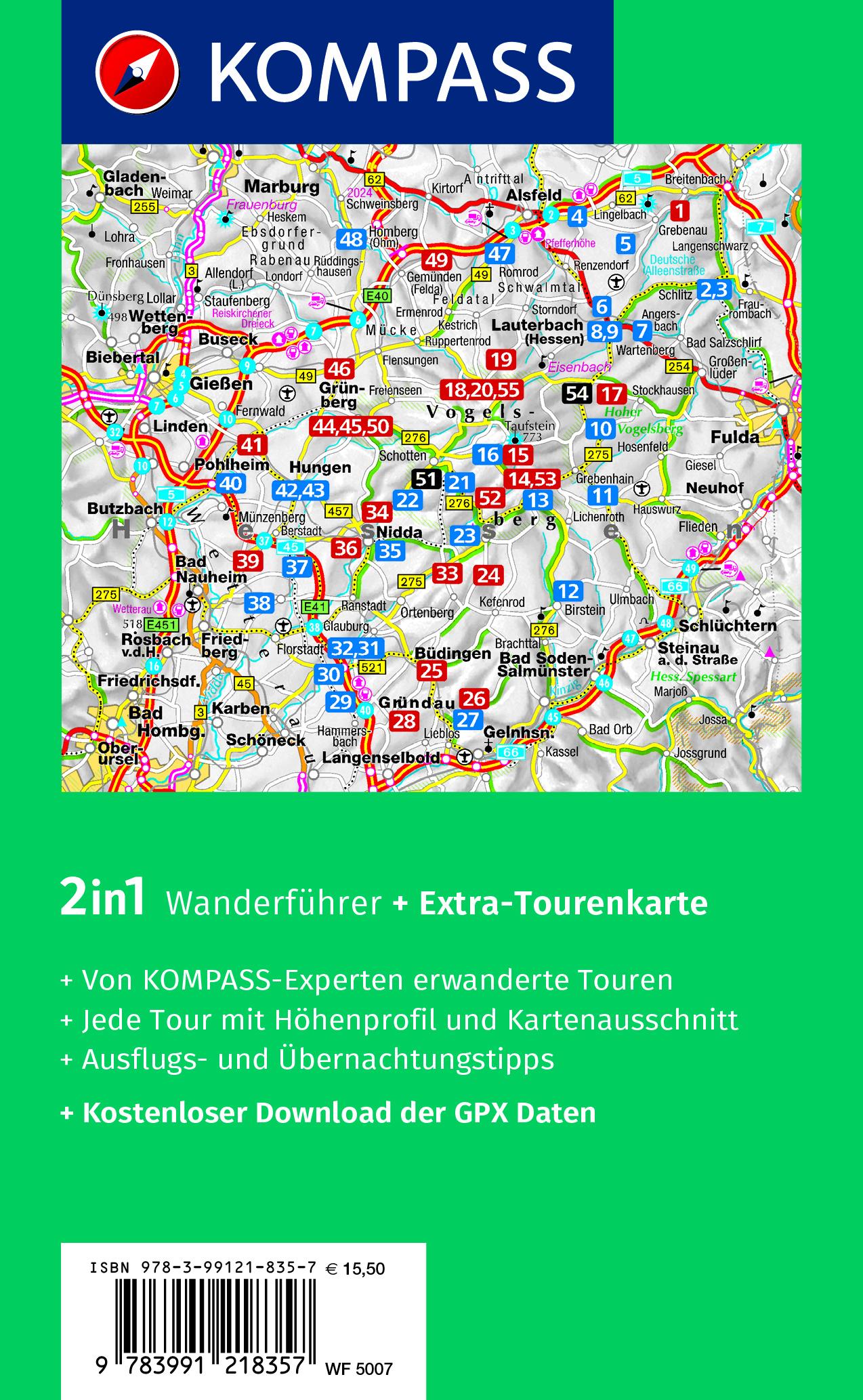 KOMPASS Wanderführer Vogelsberg-Wetterau, 55 Touren mit Extra-Tourenkarte