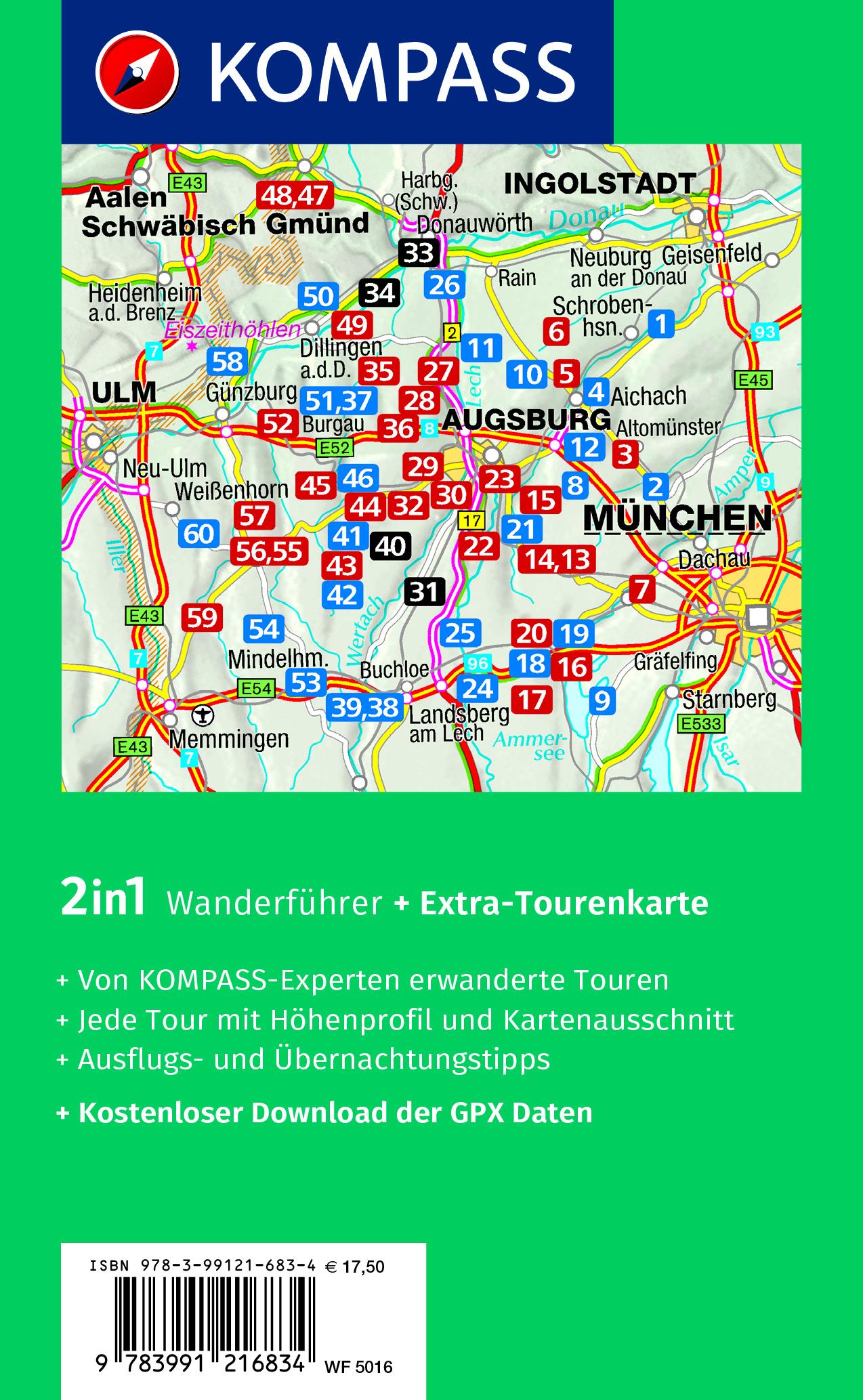 KOMPASS Wanderführer Augsburg mit Westlichen Wäldern, Wittelsbacher Land und Ammersee, 60 Touren mit Extra-Tourenkarte