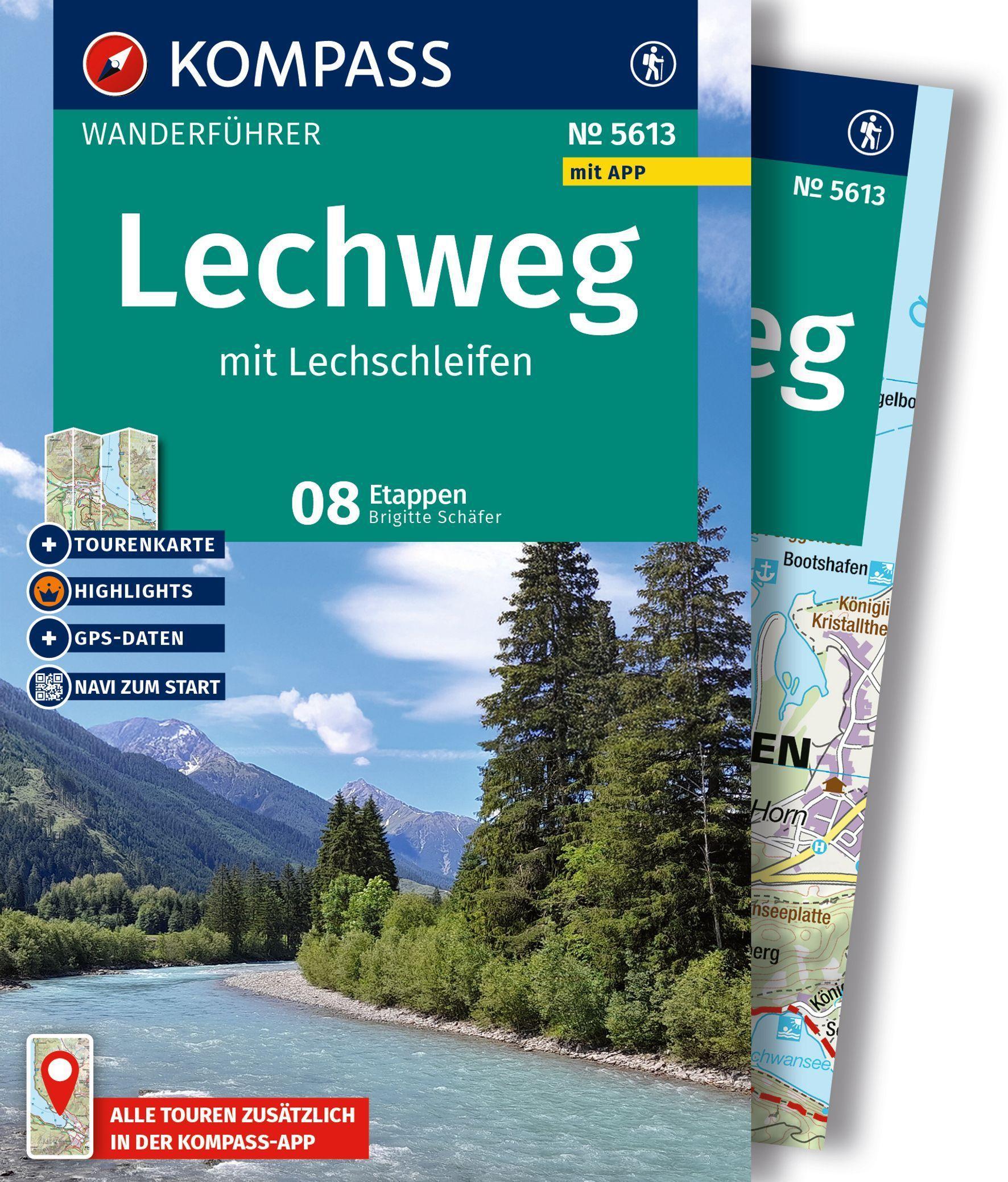 KOMPASS Wanderführer Lechweg mit Lechschleifen, 16 Touren und Etappen mit Extra-Tourenkarte