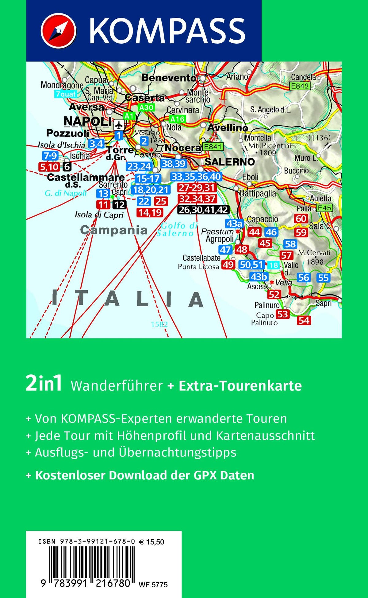 KOMPASS Wanderführer Golf von Neapel, Ischia, Capri, Halbinsel Sorrent, Amalfi-Küste und Cilento, 60 Touren mit Extra-Tourenkarte