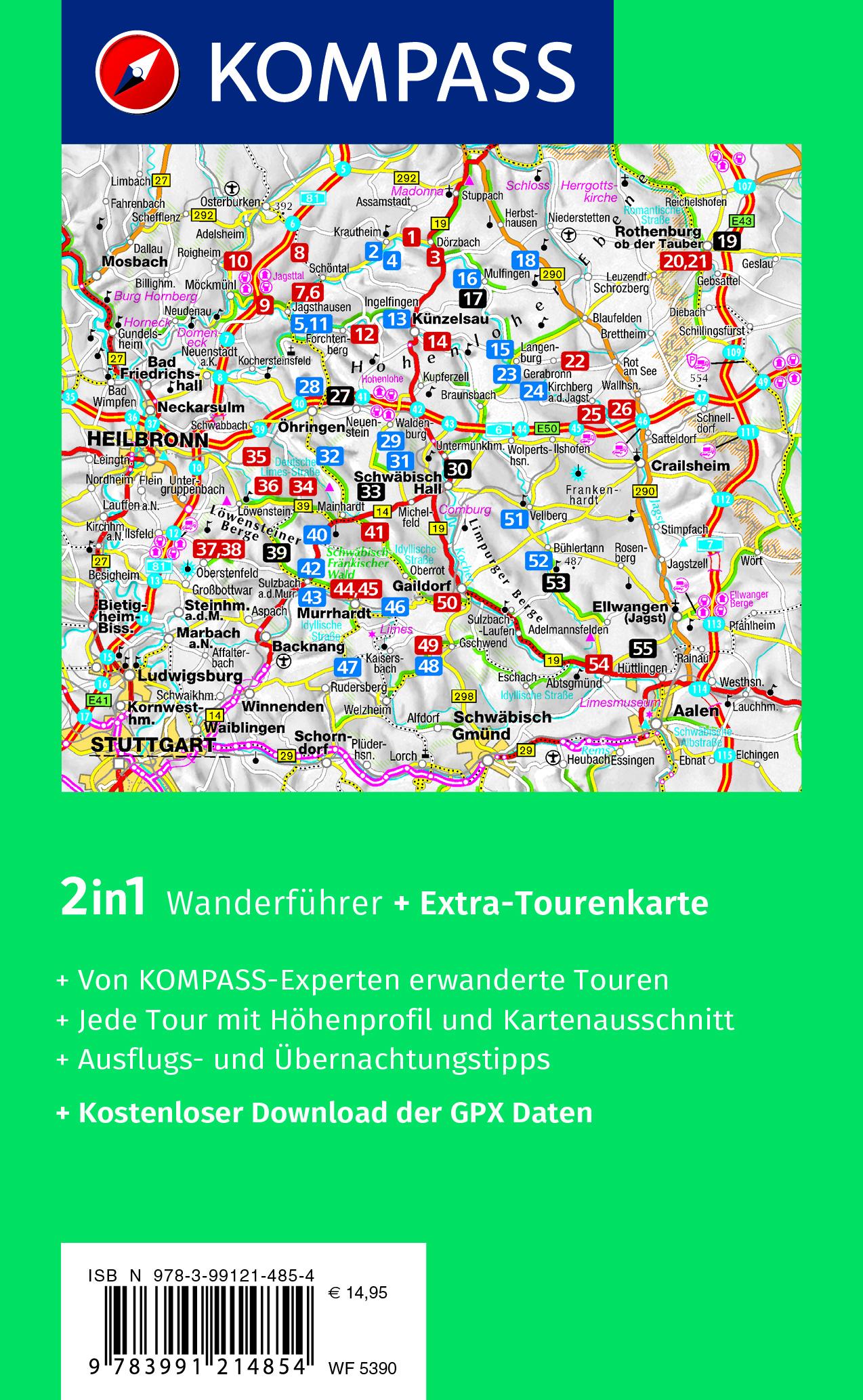 KOMPASS Wanderführer Hohenlohe, Mainhardter Wald, Löwensteiner und Ellwanger Berge, 55 Touren mit Extra-Tourenkarte