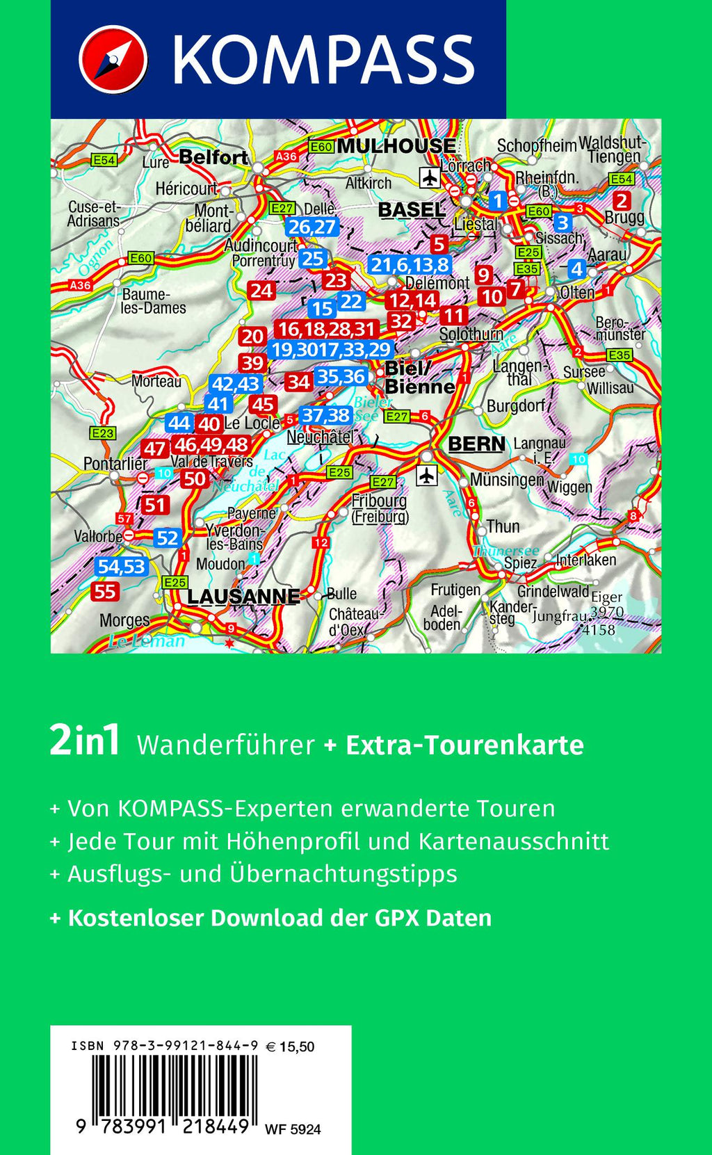 KOMPASS Wanderführer Schweizer Jura, 55 Touren mit Extra-Tourenkarte