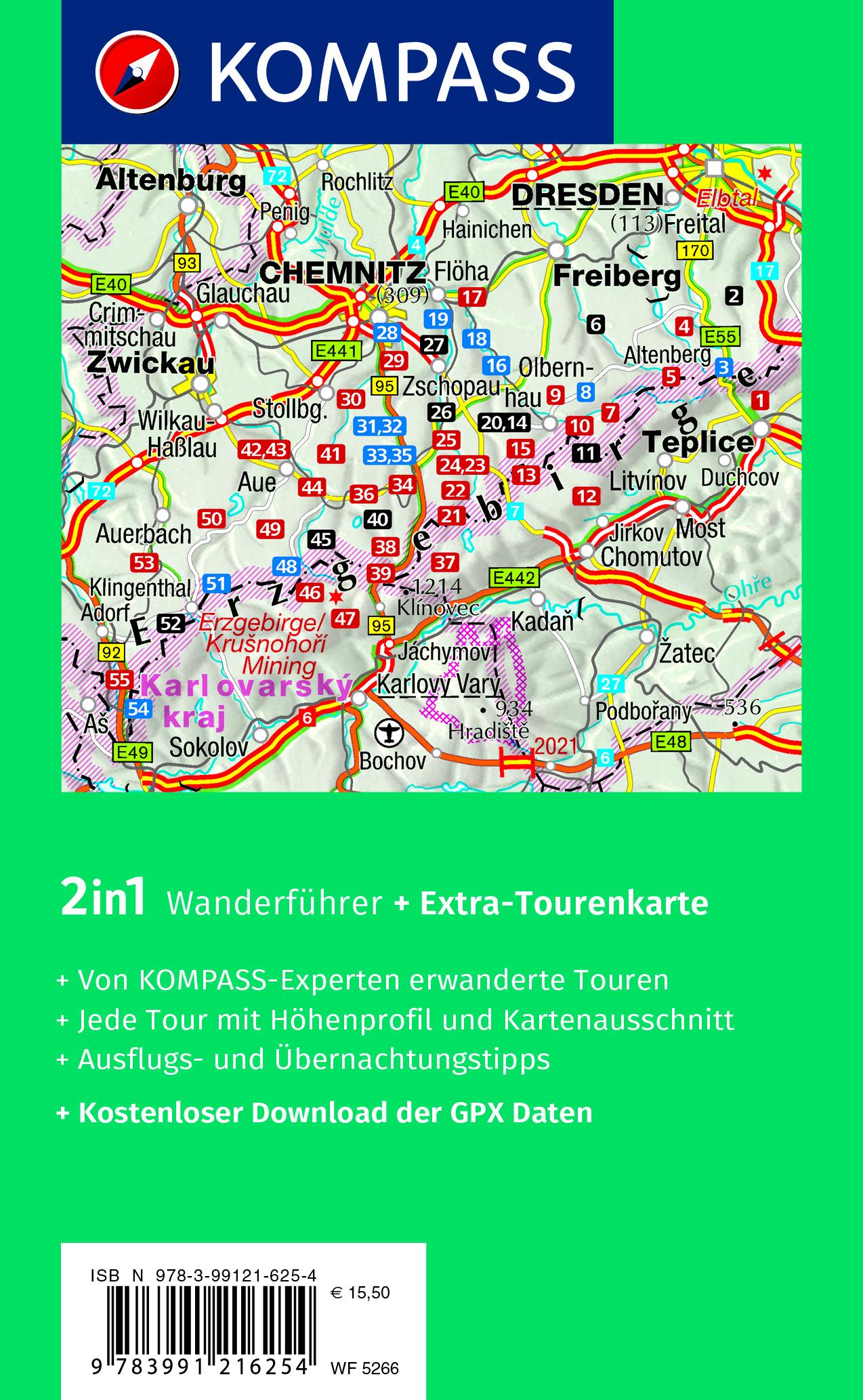 KOMPASS Wanderführer Erzgebirge, 55 Touren mit Extra-Tourenkarte