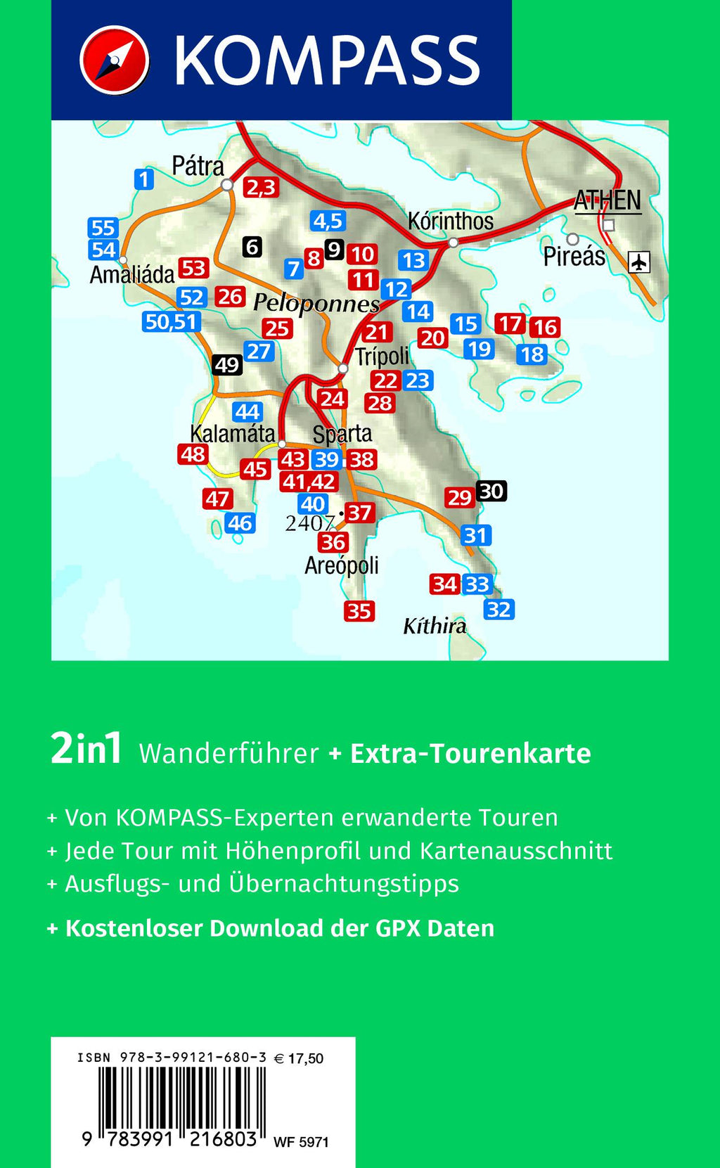 KOMPASS Wanderführer Peloponnes, 55 Touren mit Extra-Tourenkarte