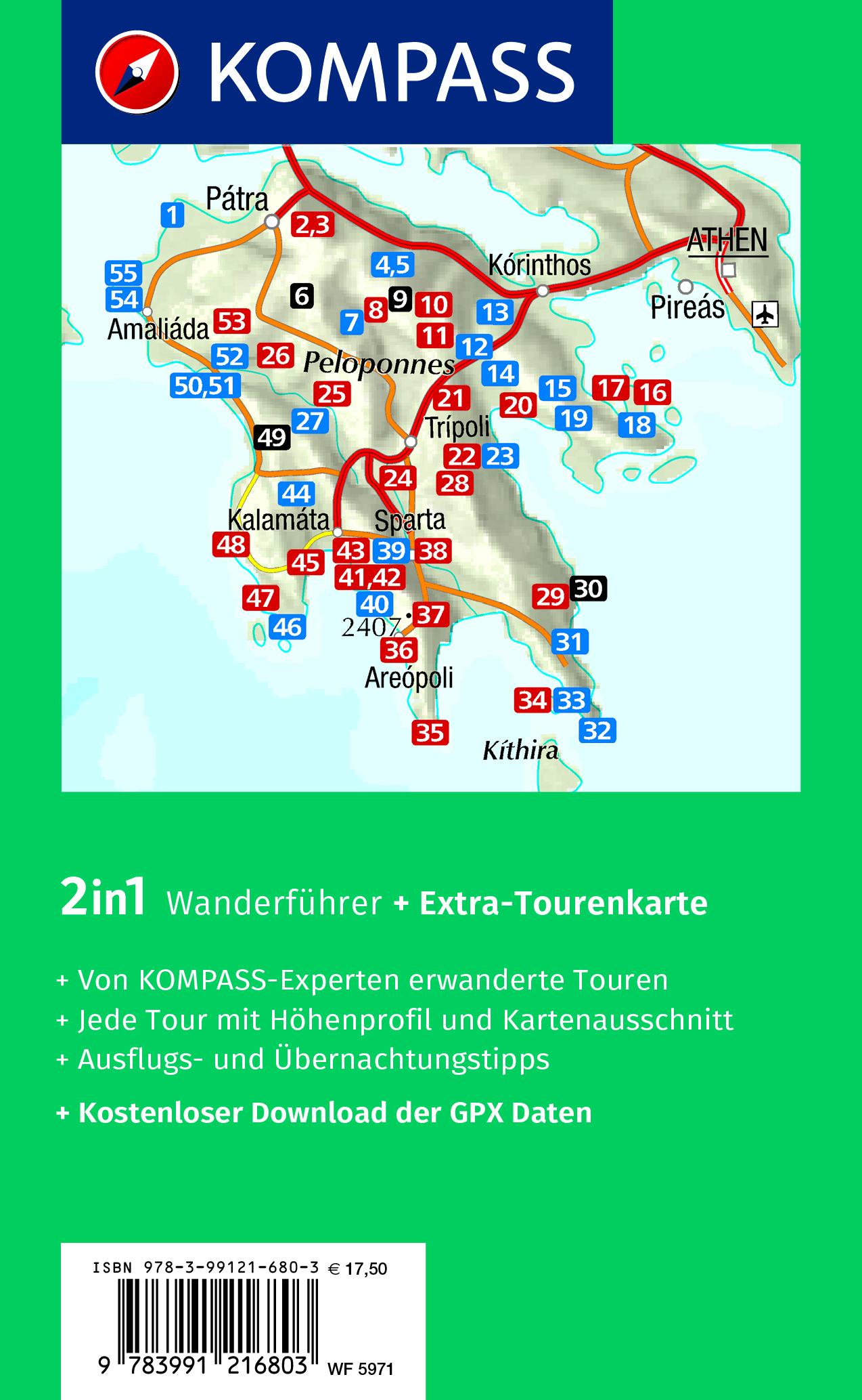 KOMPASS Wanderführer Peloponnes, 55 Touren mit Extra-Tourenkarte