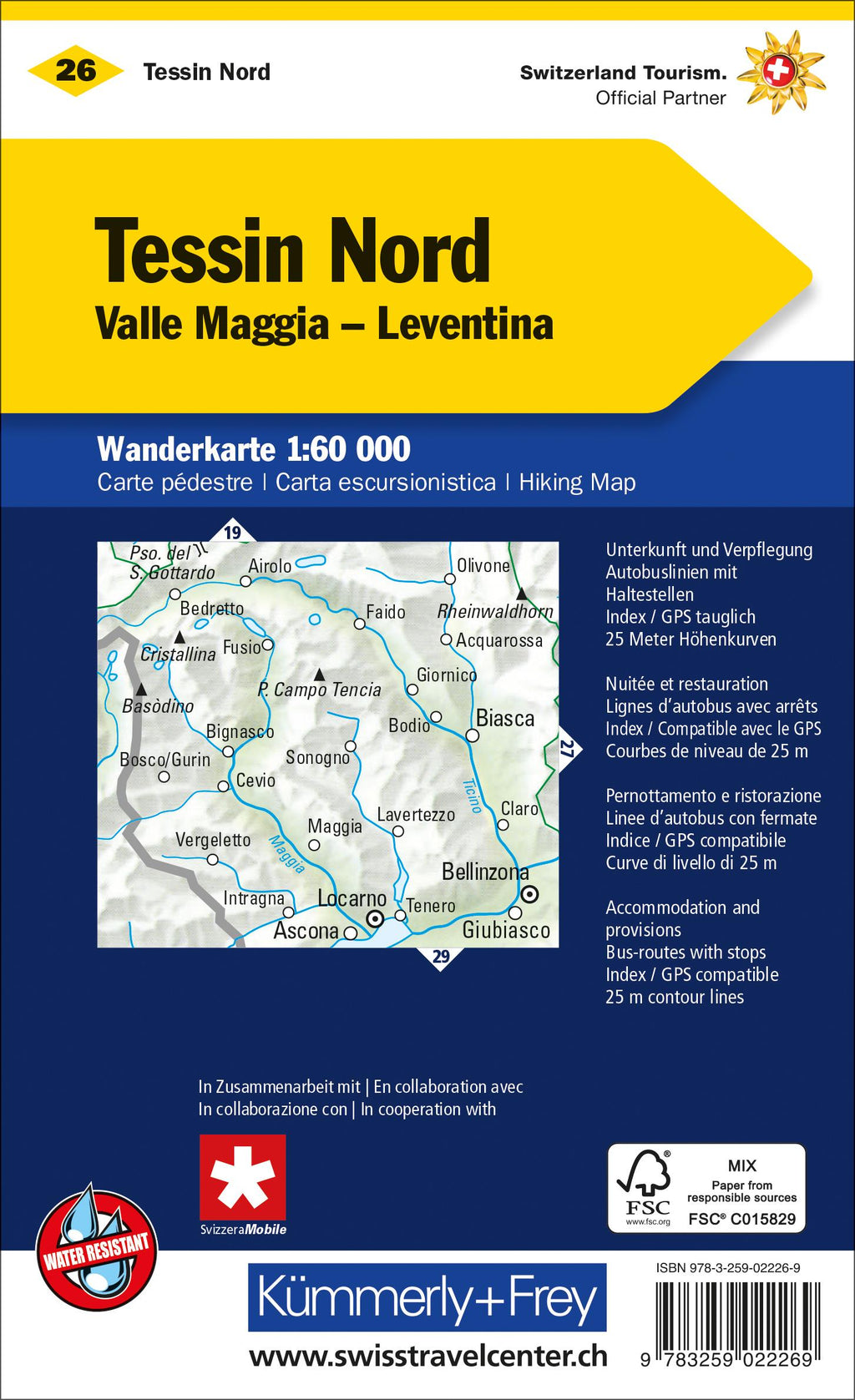 Tessin Sopraceneri Nr. 26 Wanderkarte 1:60 000