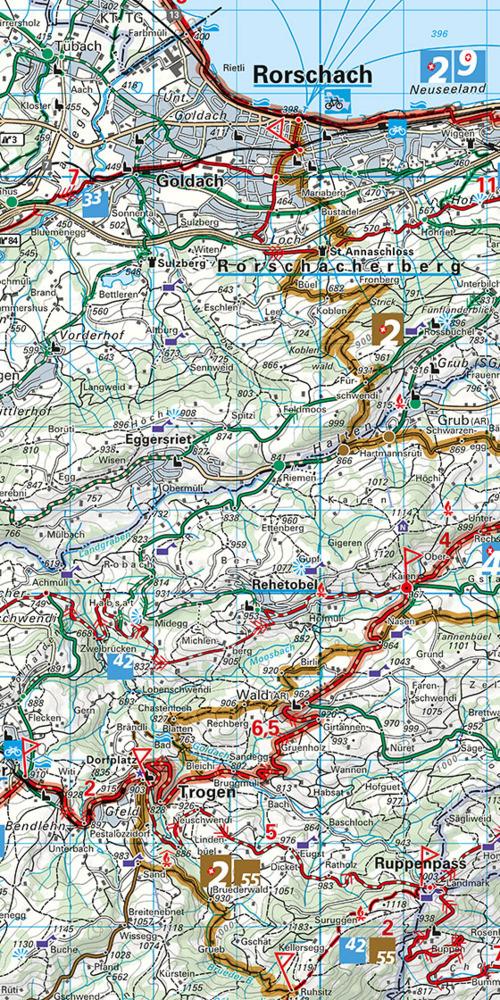Radwanderkarte St. Gallen - Appenzell - Toggenburg mit Ortsindex (7)