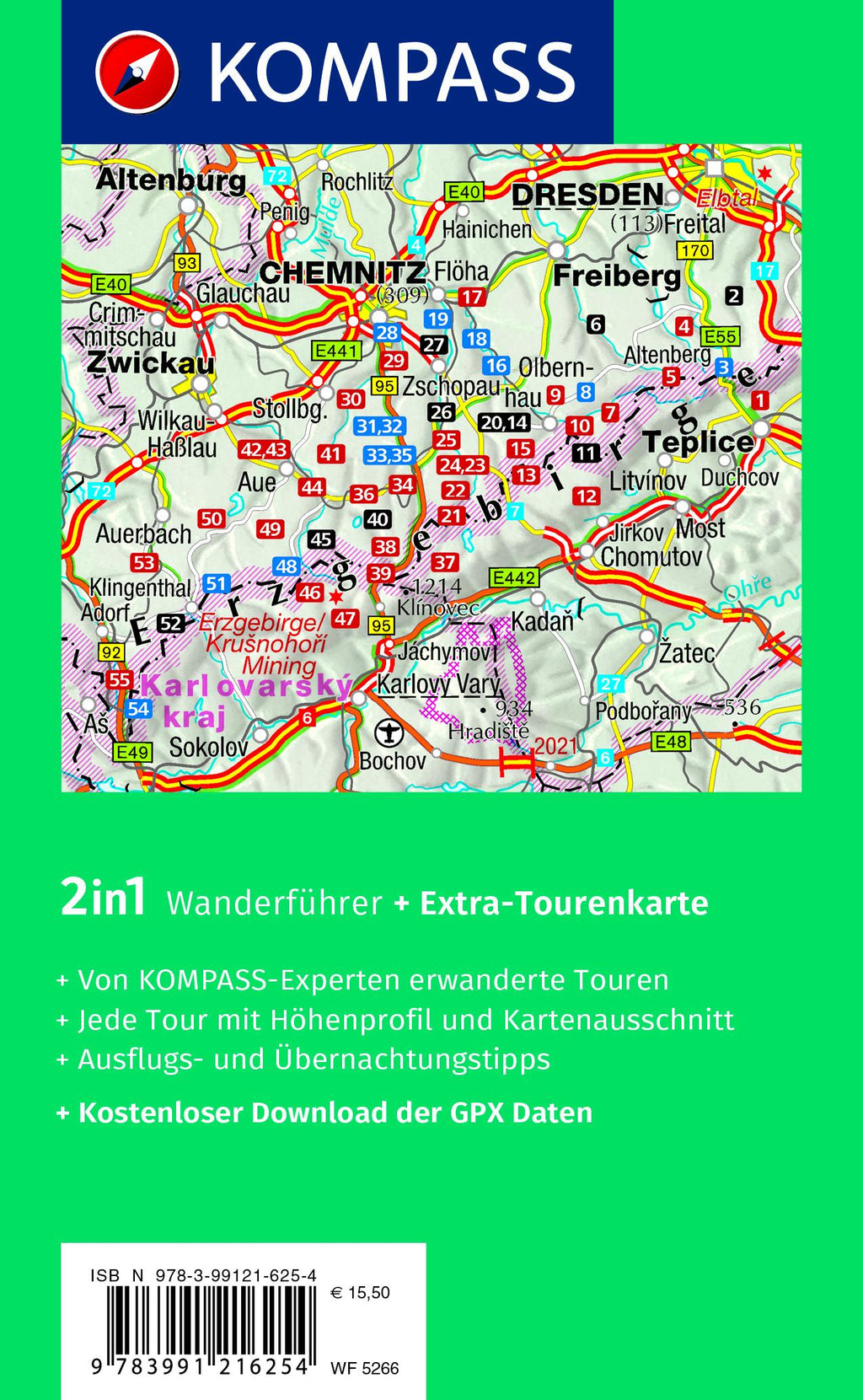 KOMPASS Wanderführer Erzgebirge, 55 Touren mit Extra-Tourenkarte